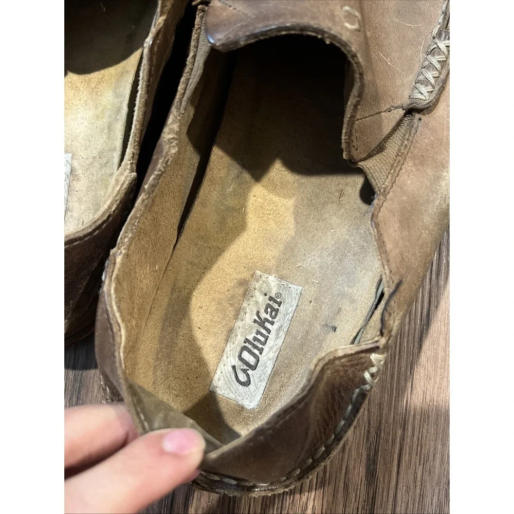 Olukai Moloa Leather Slip On Shoes - Men's Size 14 - Brown Casual Loafers